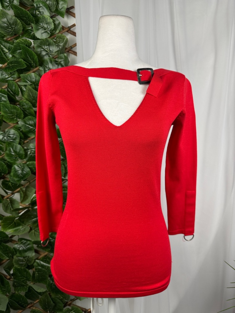 Cato Red V-Neck Sweater with Buckle Detail